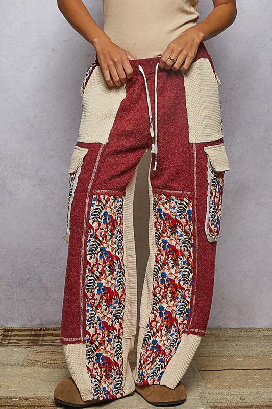 Contrast Thermal Knit Patchwork Pants