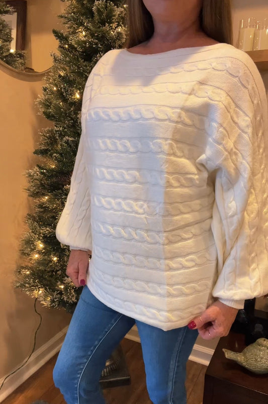 Cable Knit Boat Neck Sweater