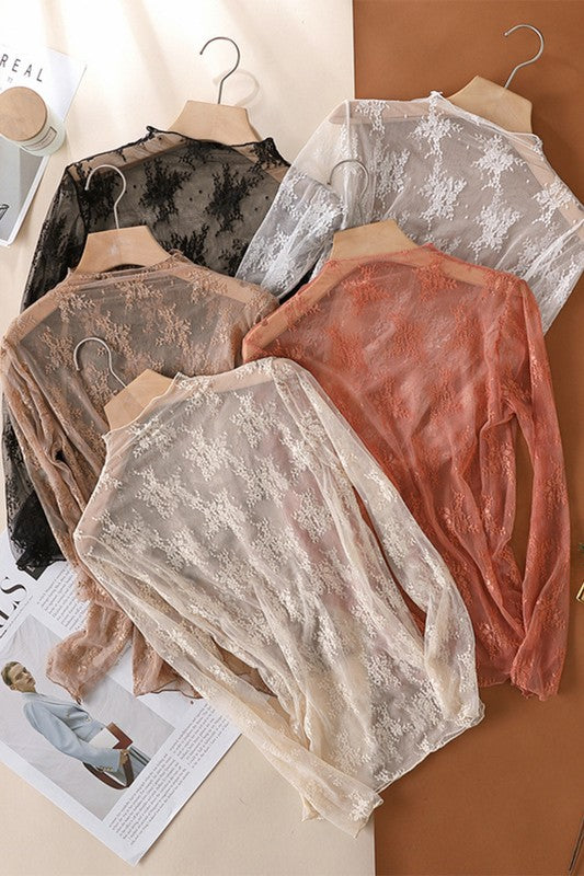 Sheer Lace Long Sleeve Top