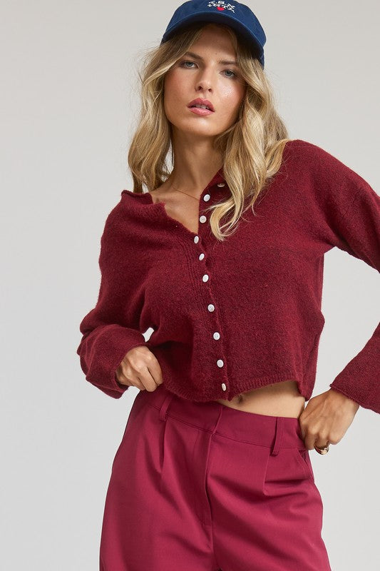 Button Down Cardigan in Burgundy