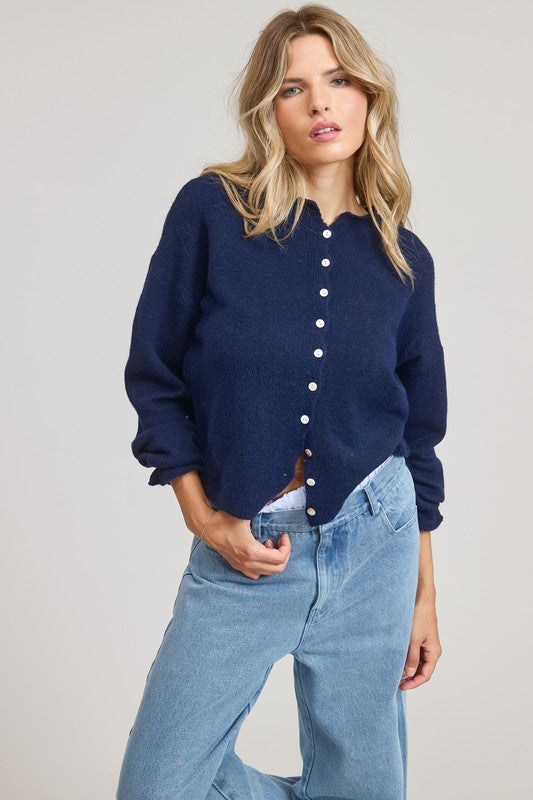 Button Down Cardigan in Navy