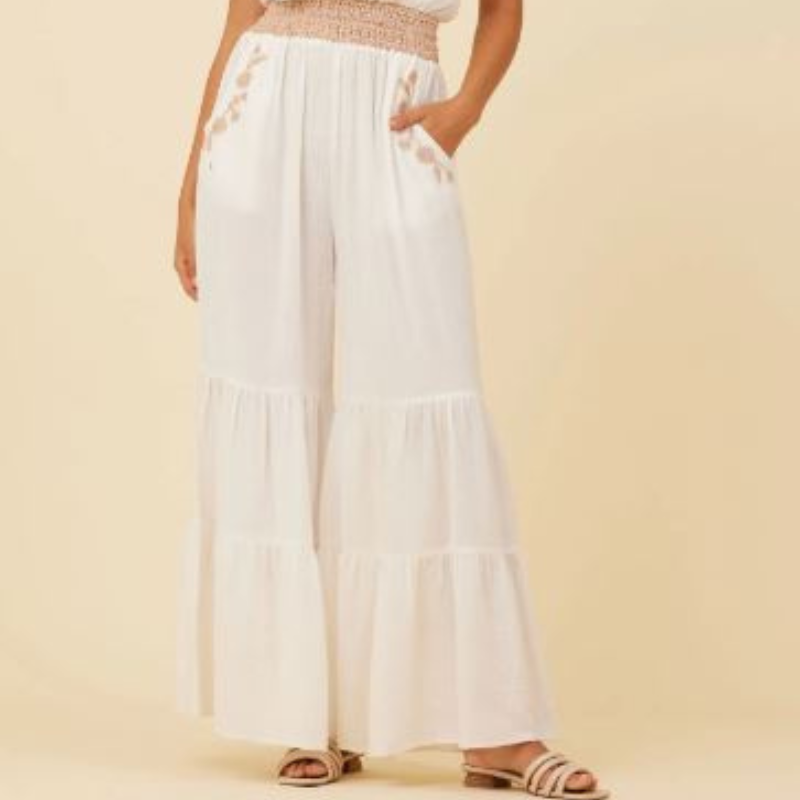 White Gauze Embroidered Jumpsuit