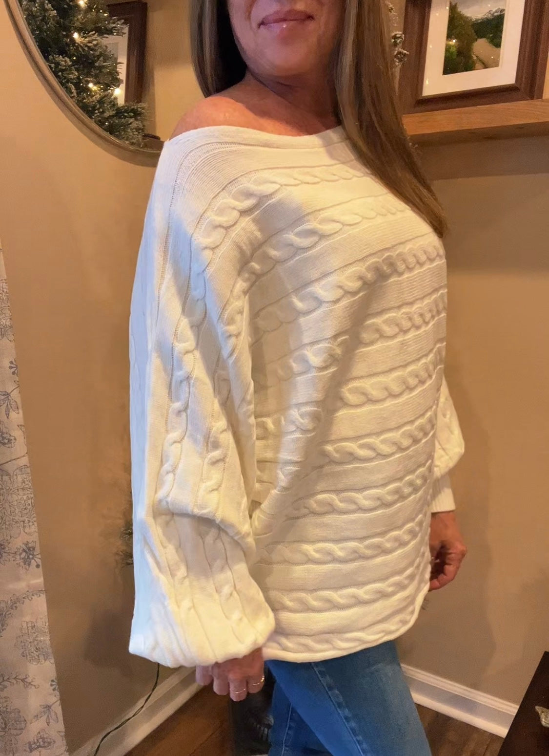 Cable Knit Boat Neck Sweater