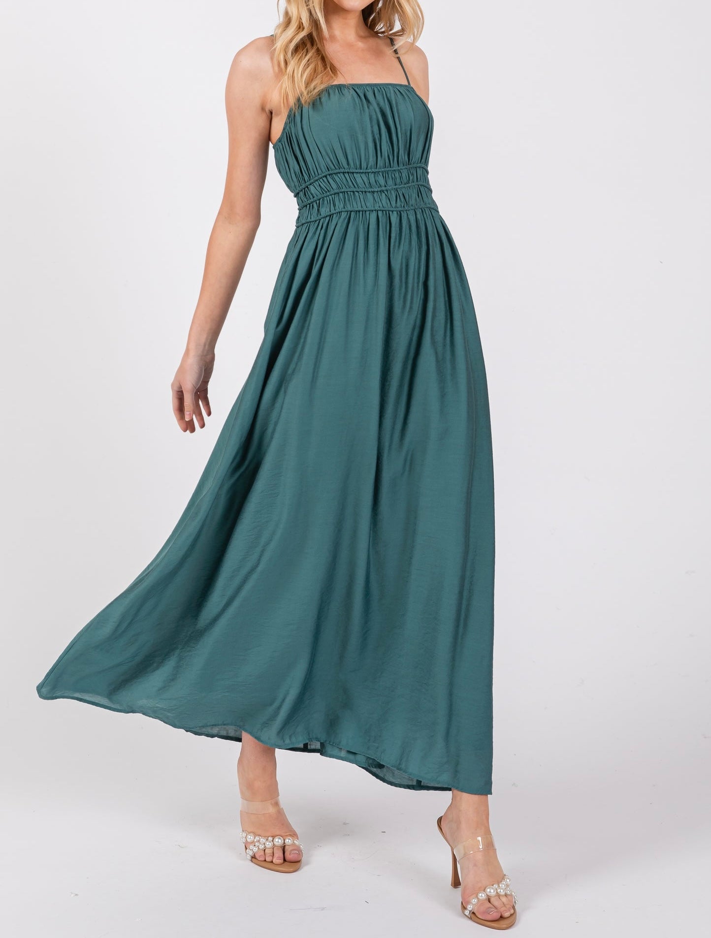 Smock Bodice Maxi Dress Teal / M Smock Bodice Maxi Dress Teal / M