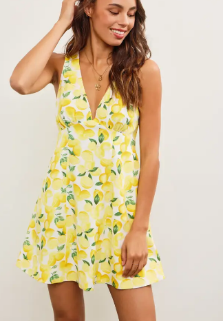 V-Neck Lemon Print Dress