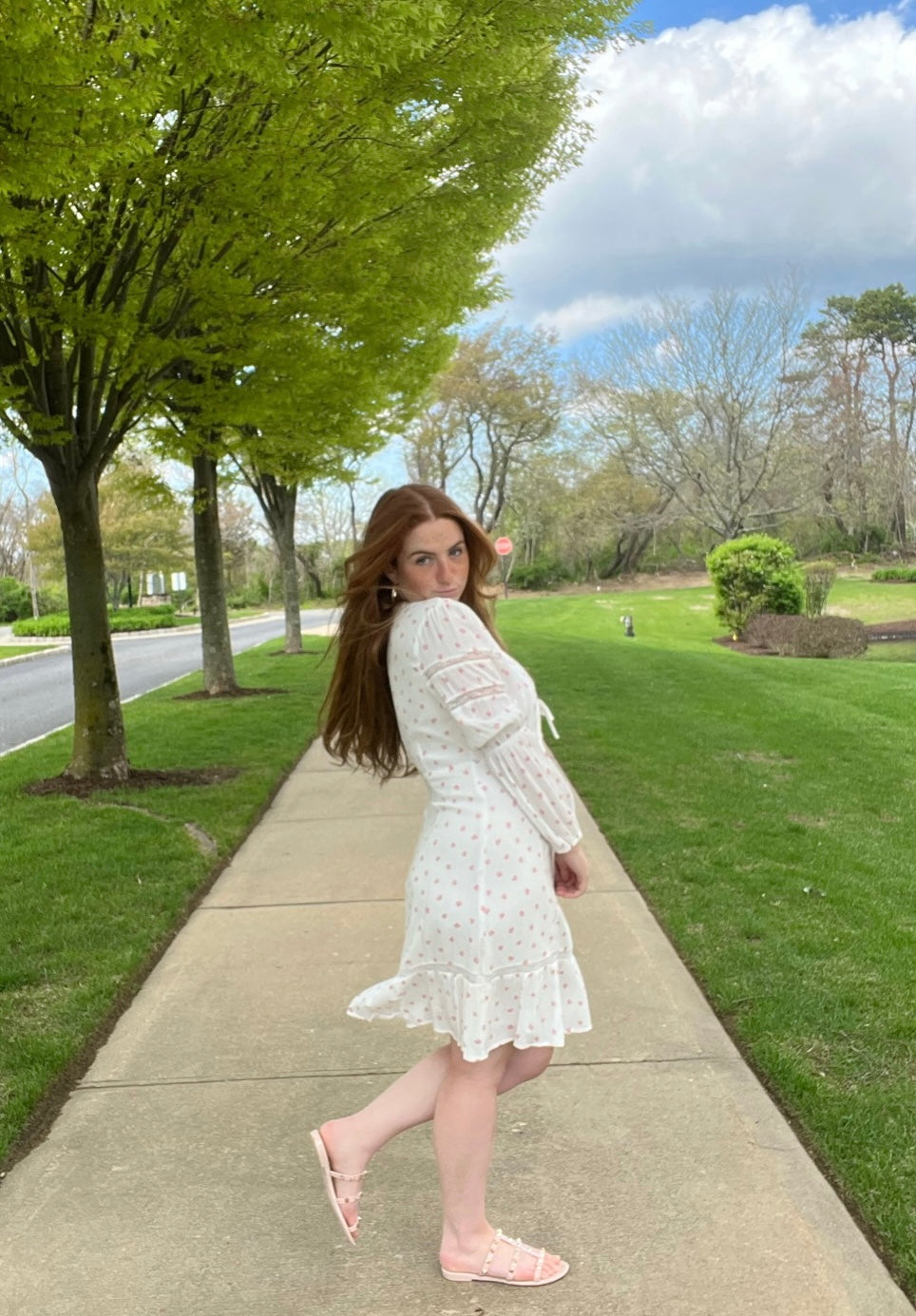 Floral Long Sleeve Lace Trim Mini Dress