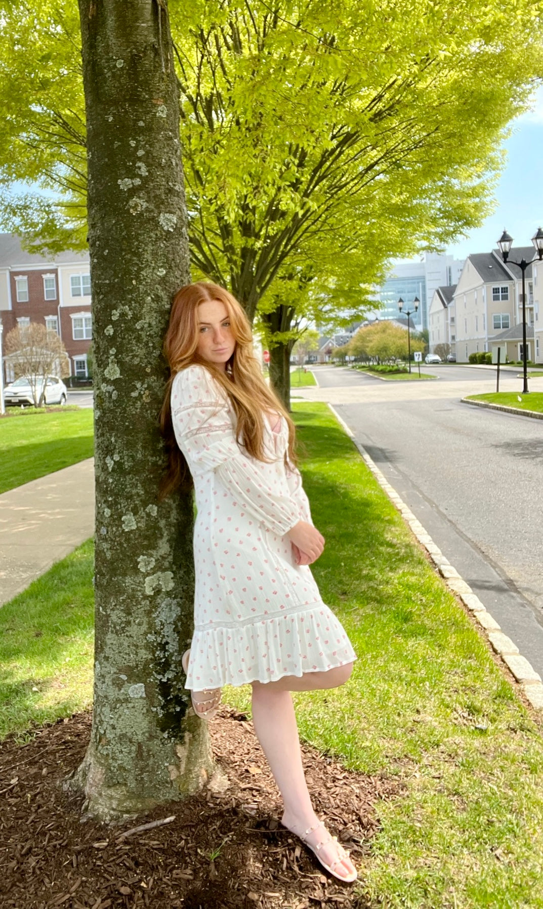 Floral Long Sleeve Lace Trim Mini Dress