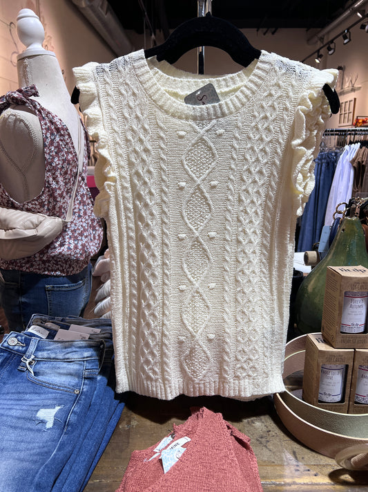 Sleeveless Ruffle Cable Knit Top