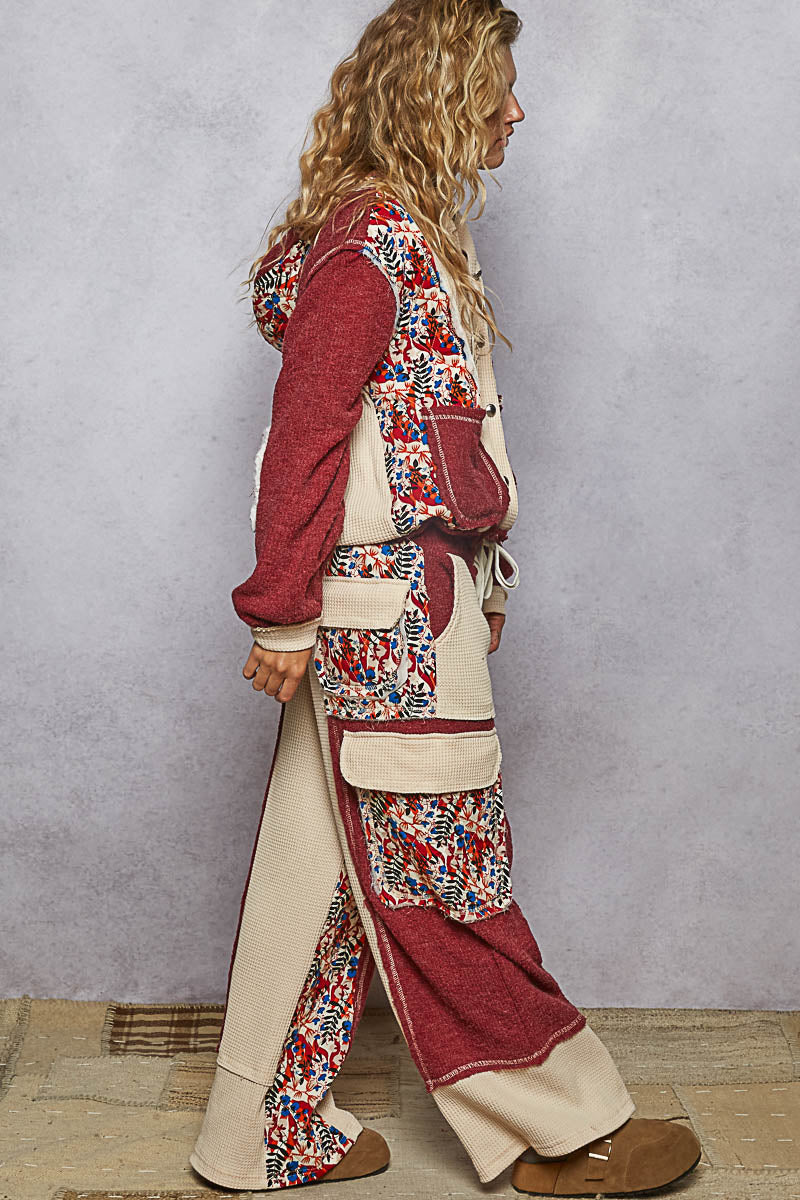 Contrast Thermal Knit Patchwork Pants