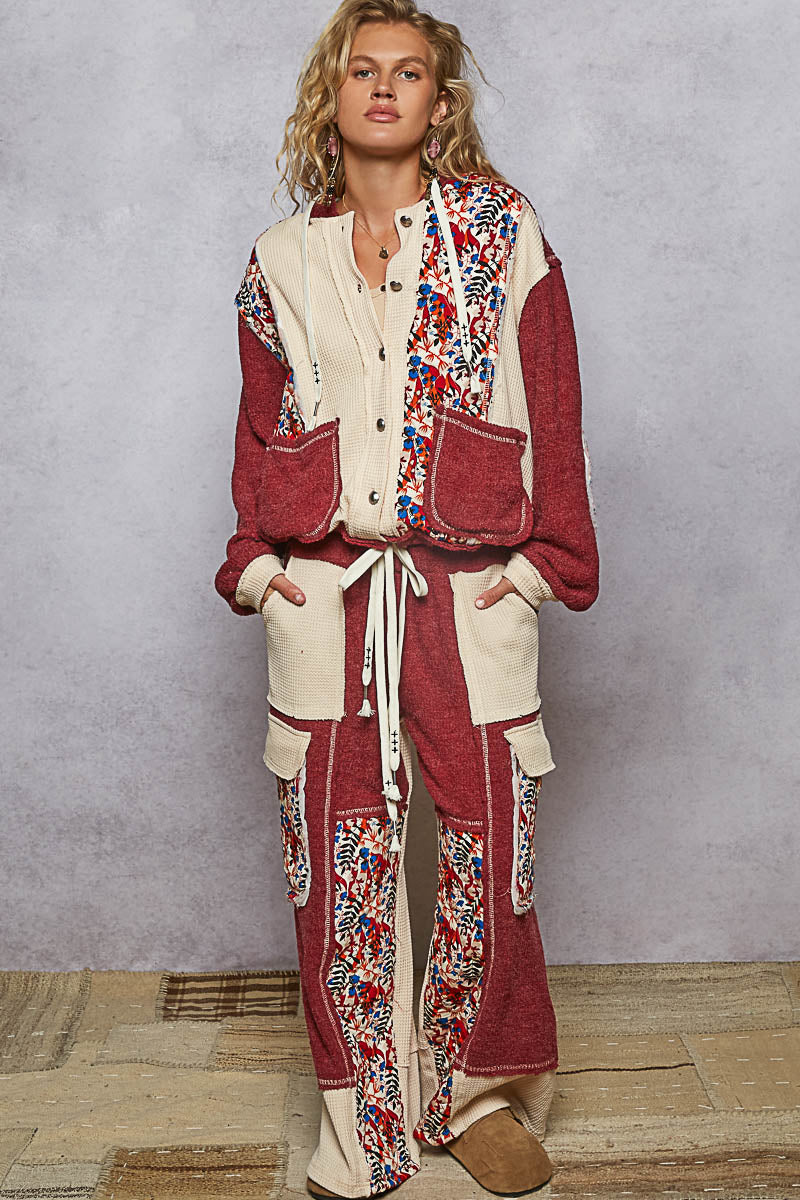 Contrast Thermal Knit Patchwork Pants