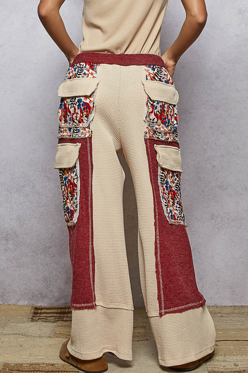 Contrast Thermal Knit Patchwork Pants