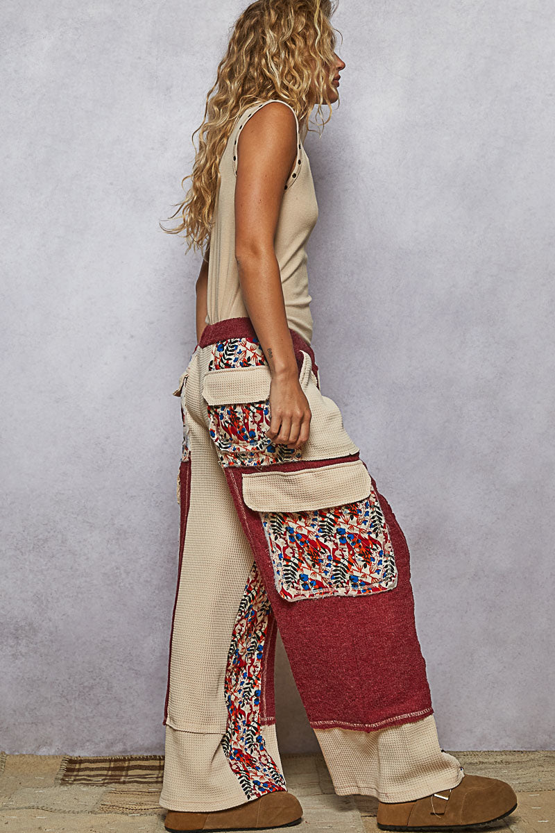 Contrast Thermal Knit Patchwork Pants