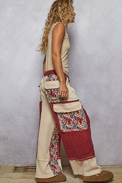 Contrast Thermal Knit Patchwork Pants