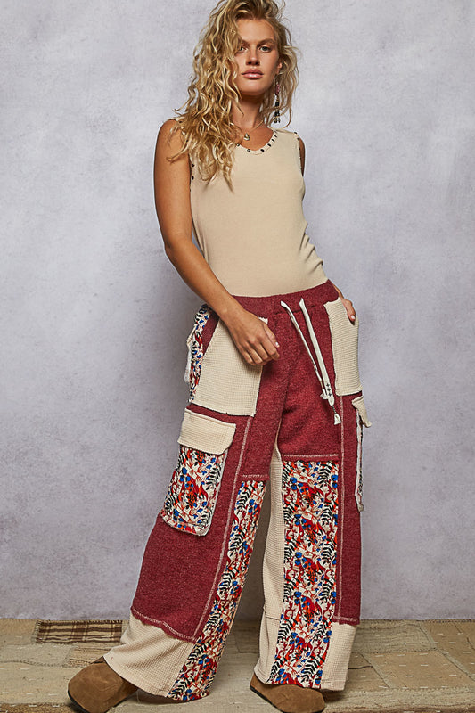 Contrast Thermal Knit Patchwork Pants