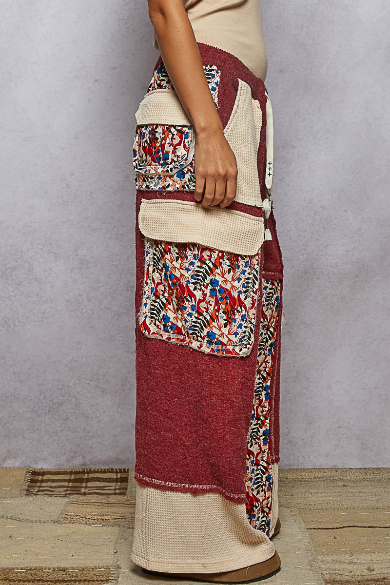 Contrast Thermal Knit Patchwork Pants