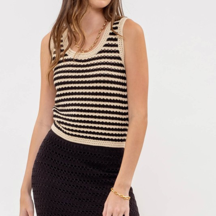 Striped Crochet Knit Tank Top