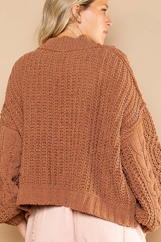 Chelsey Mock Neck Sweater-Magenta