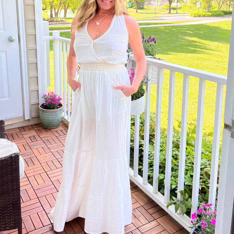 White Gauze Embroidered Jumpsuit