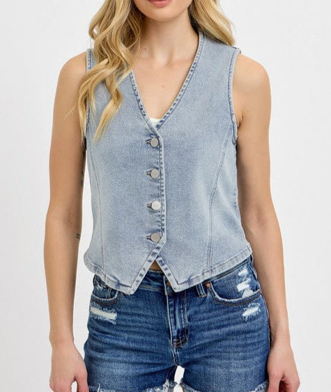 Denim Button Down Vest