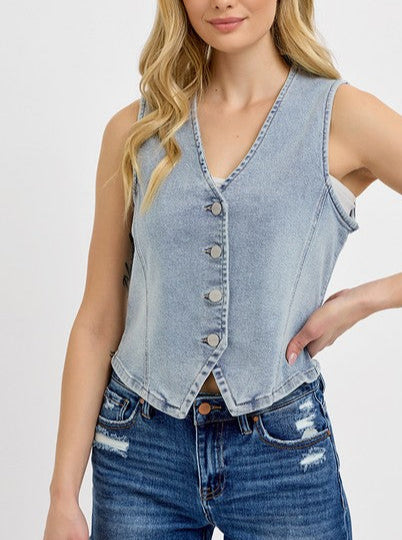 Denim Button Down Vest