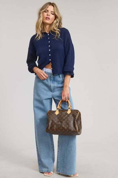 Button Down Cardigan in Navy