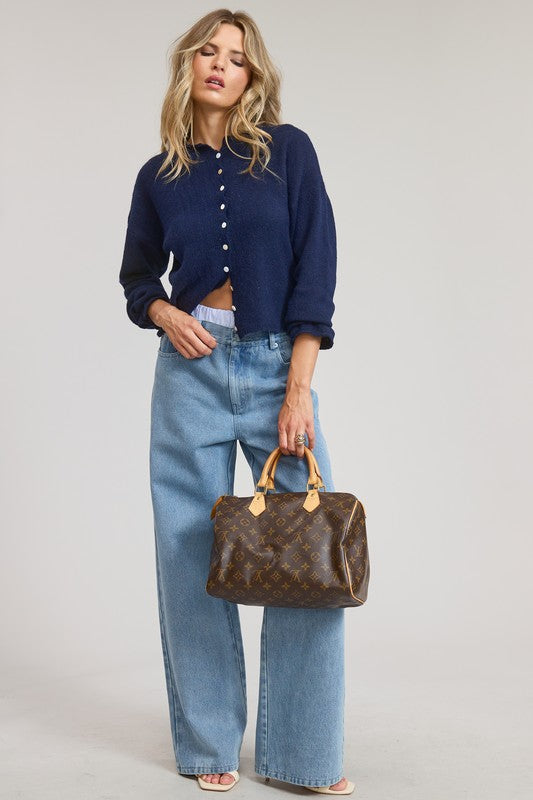Button Down Cardigan in Navy