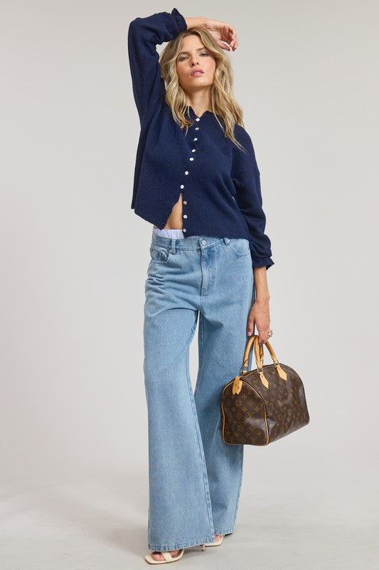 Button Down Cardigan in Navy