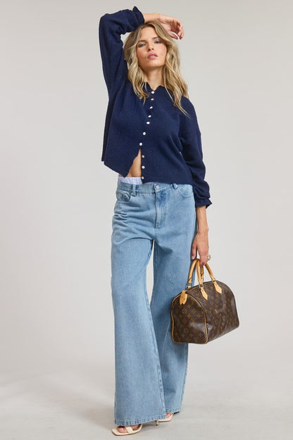 Button Down Cardigan in Navy