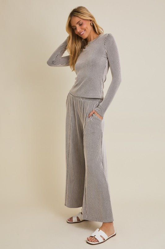 Striped Wide Leg Pant Set
