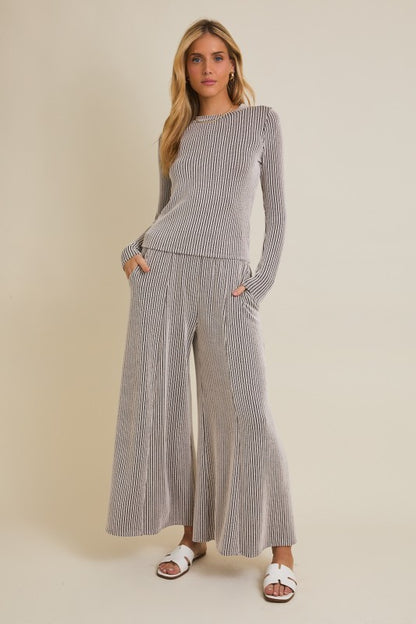 Striped Wide Leg Pant Set