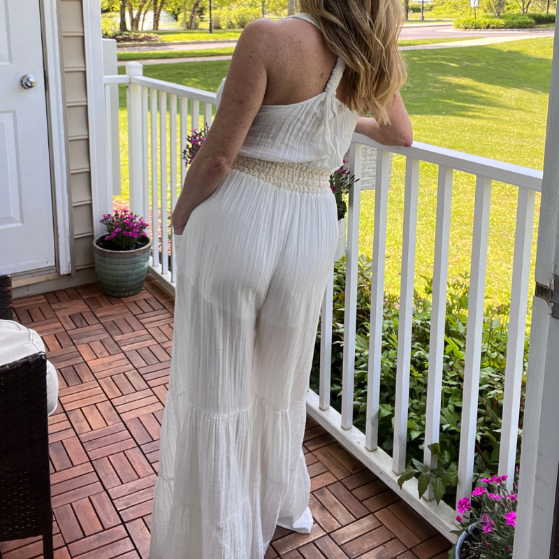 White Gauze Embroidered Jumpsuit