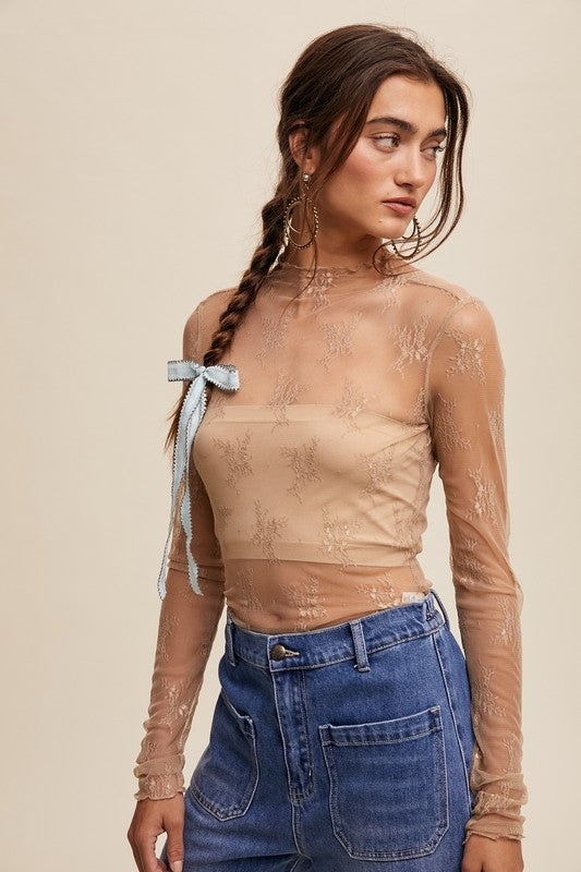 Sheer Lace Long Sleeve Top