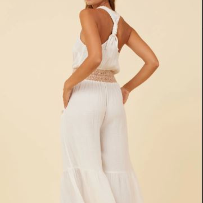 White Gauze Embroidered Jumpsuit