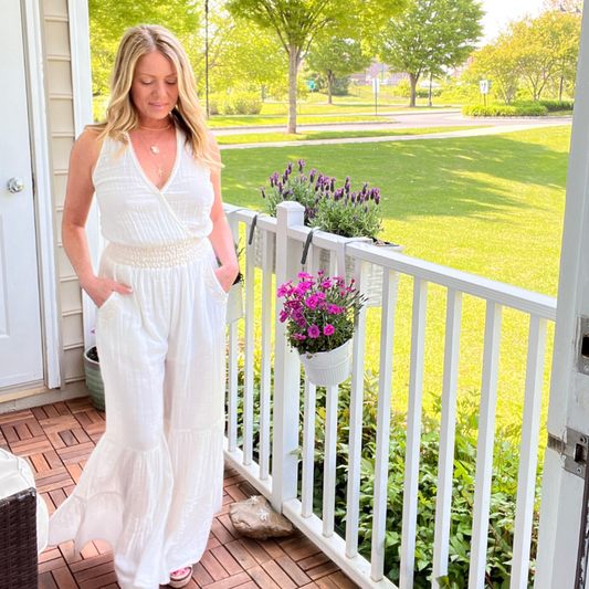 White Gauze Embroidered Jumpsuit