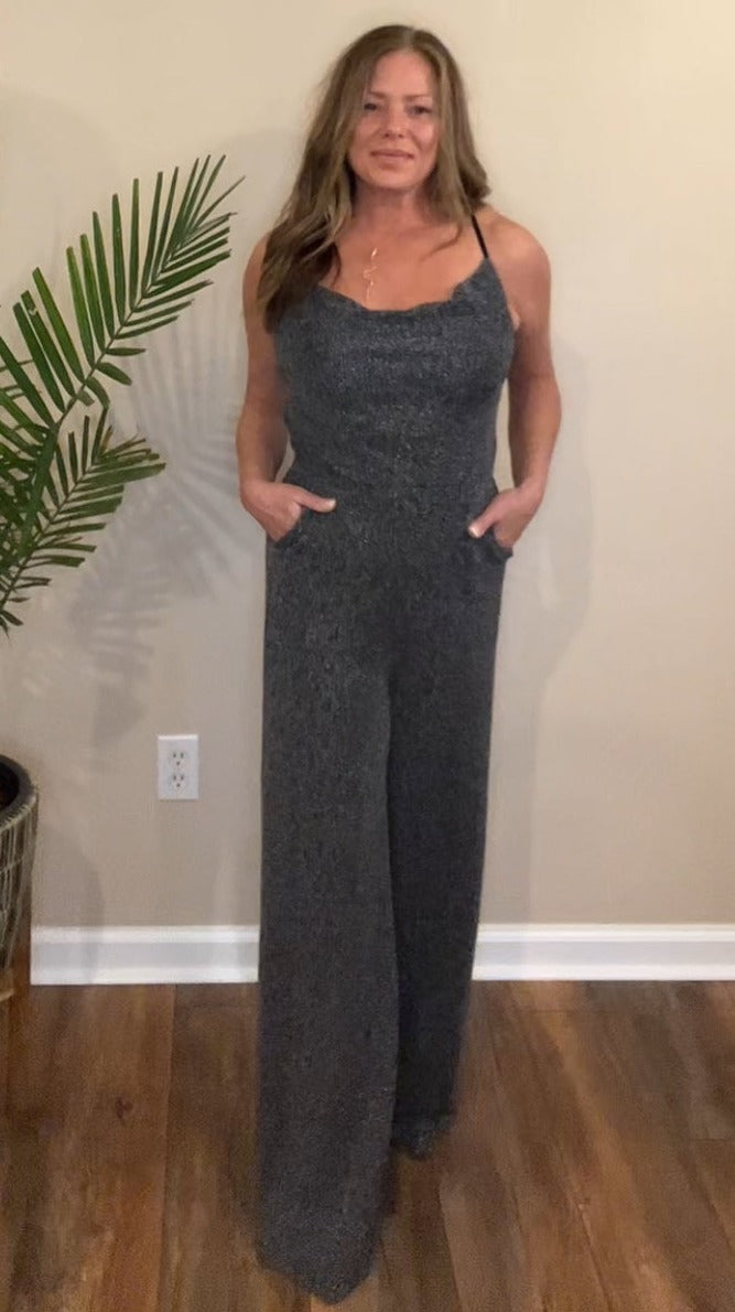 Metallic Cowl Neck Jumpsuit