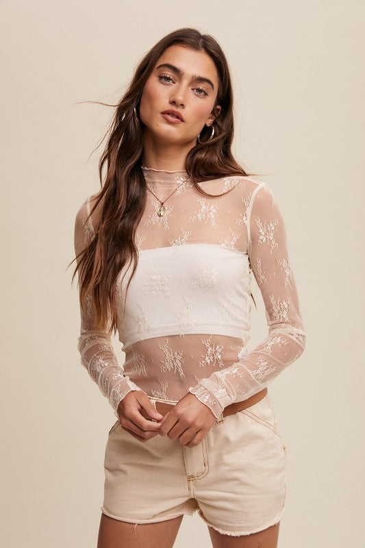 Sheer Lace Long Sleeve Top