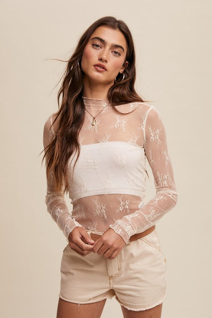 Sheer Lace Long Sleeve Top