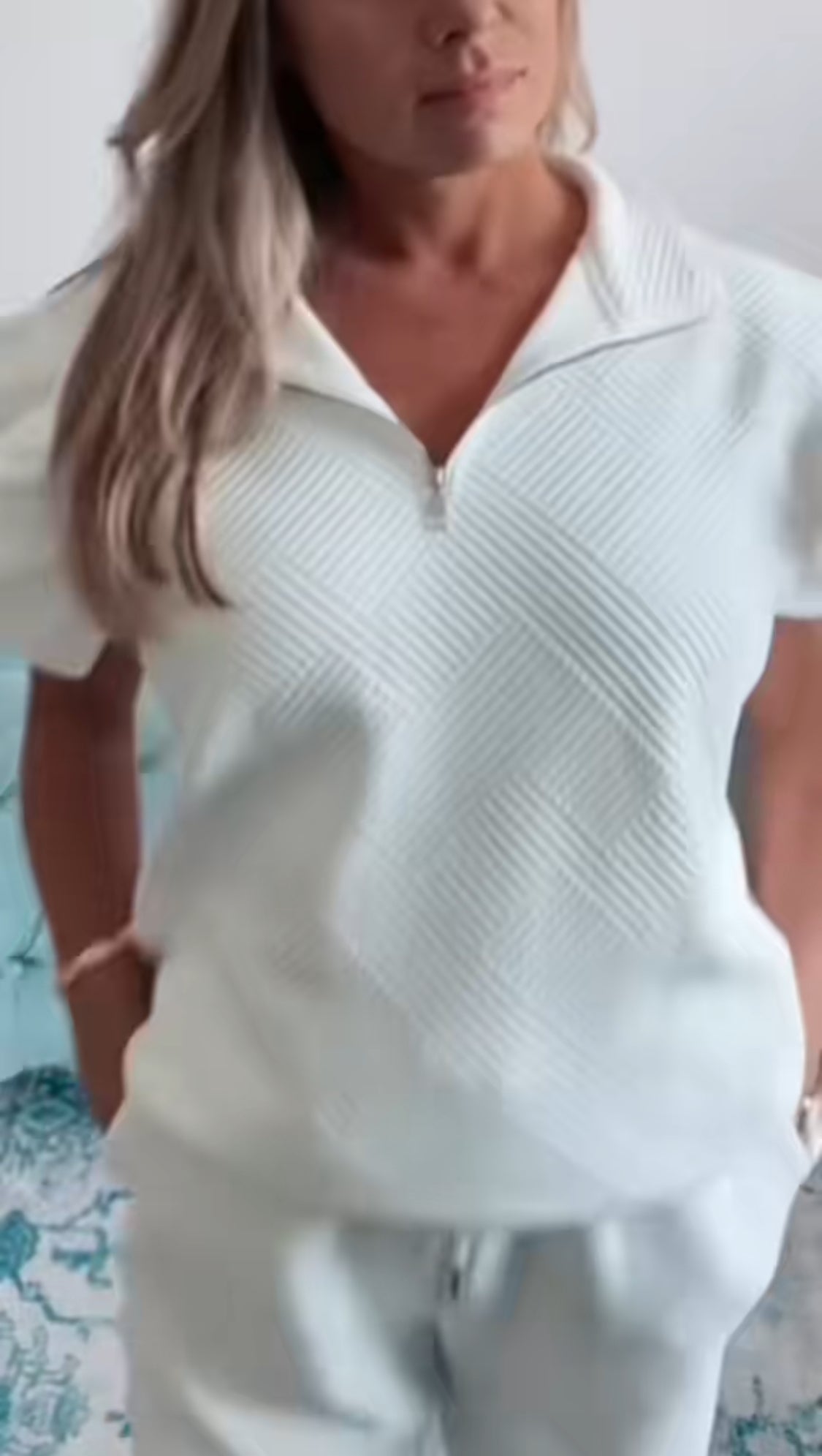 Half Zip Ruffle Pant Set