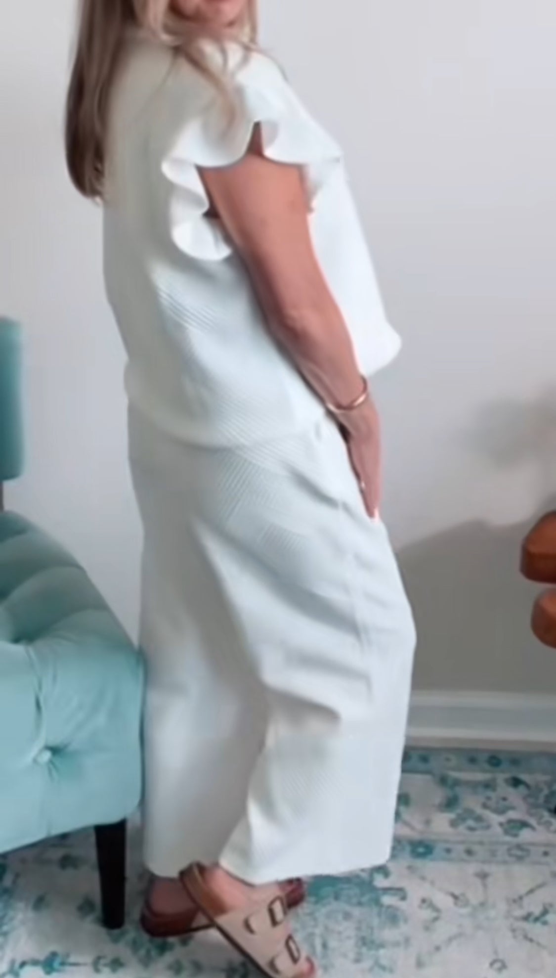 Half Zip Ruffle Pant Set