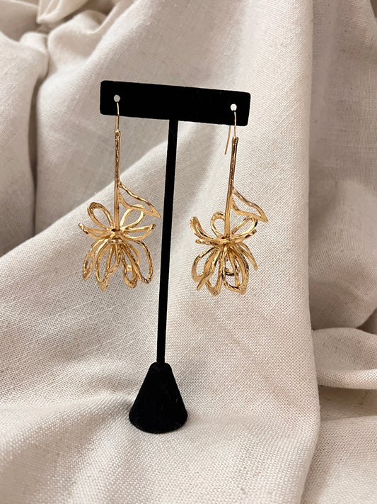 Gold Flower Dangle Earrings
