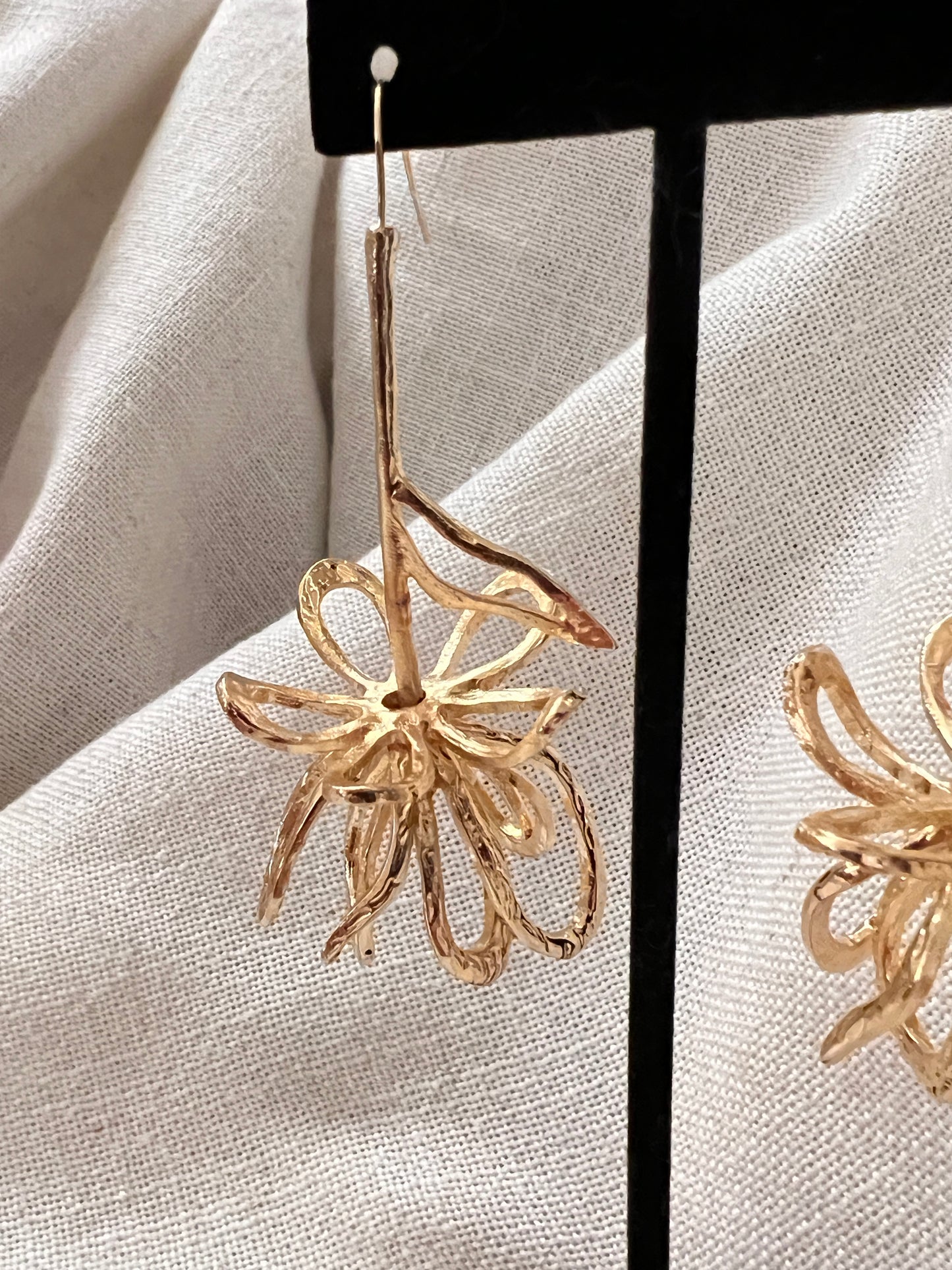 Gold Flower Dangle Earrings