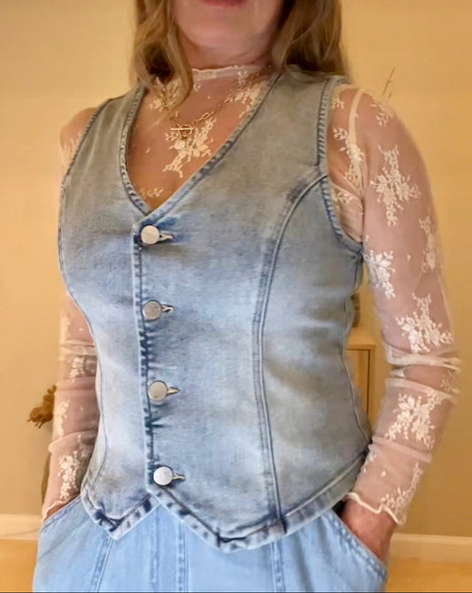 Denim Button Down Vest