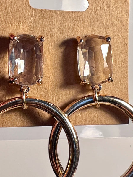 Clear Stone Drop Hoop Earrings