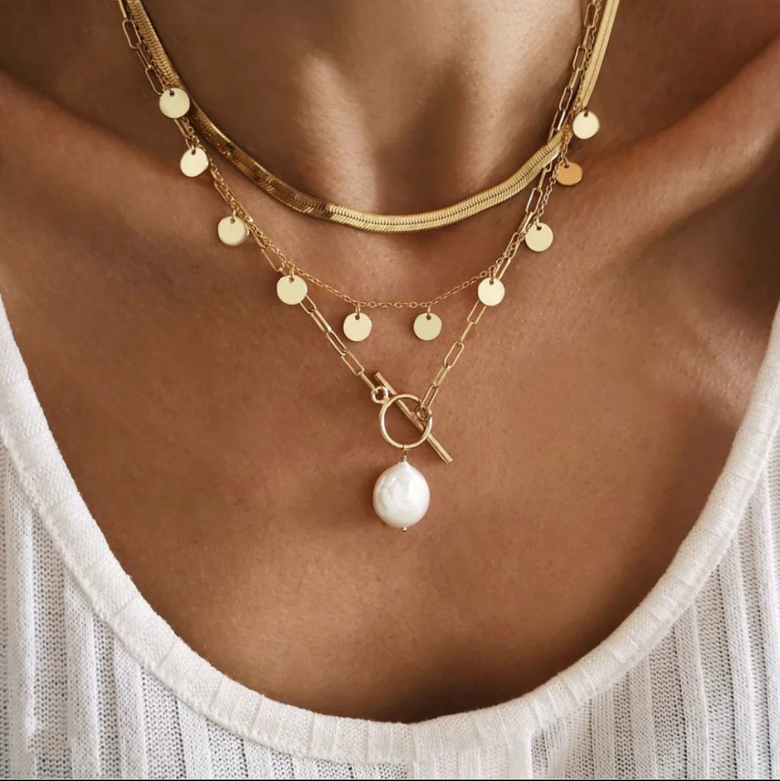 Layered Chain and Pearl Necklace
