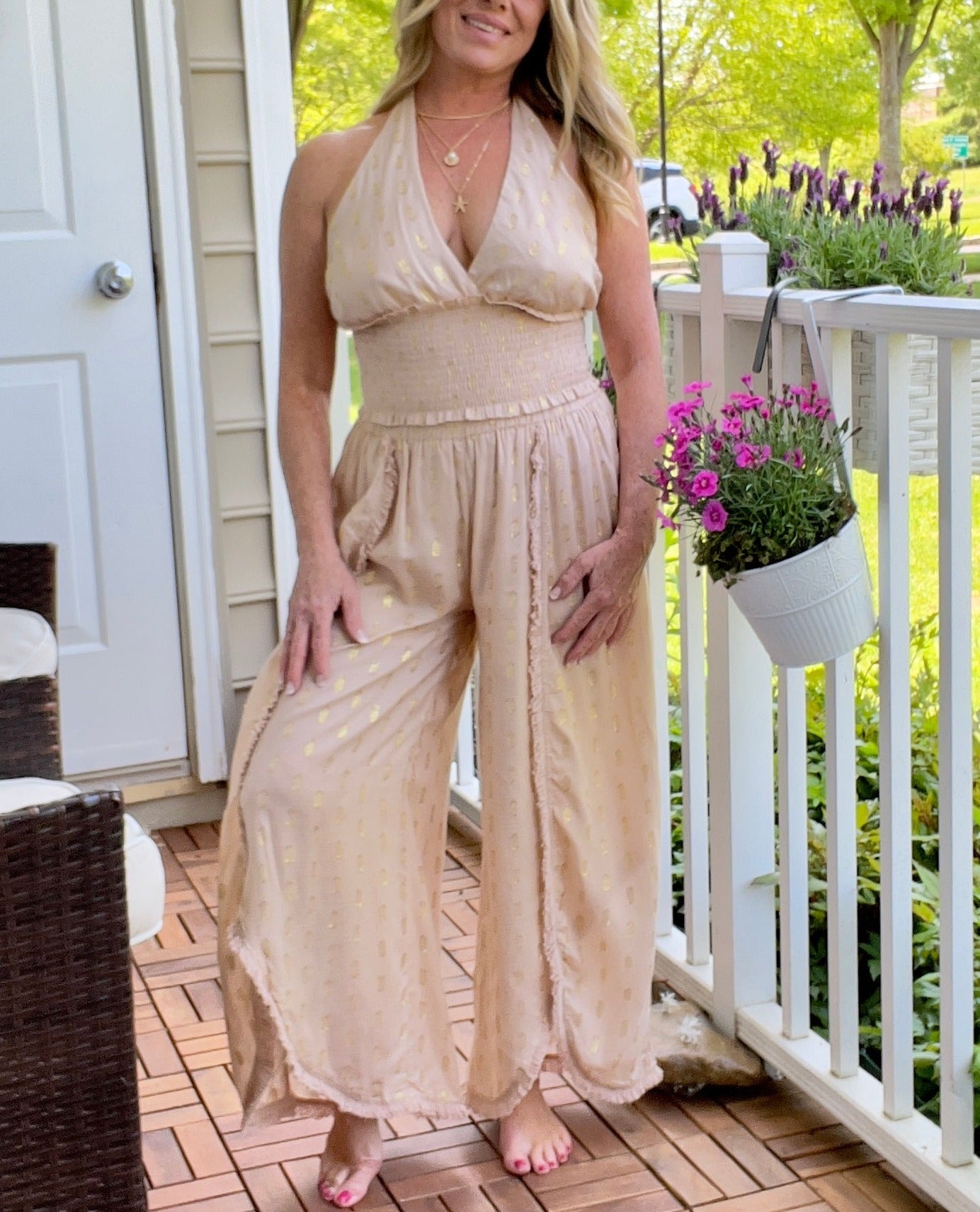 Tan and Gold Lurex halter Top