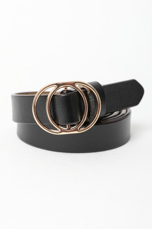 Gold Double ring Skinny Leather Belt