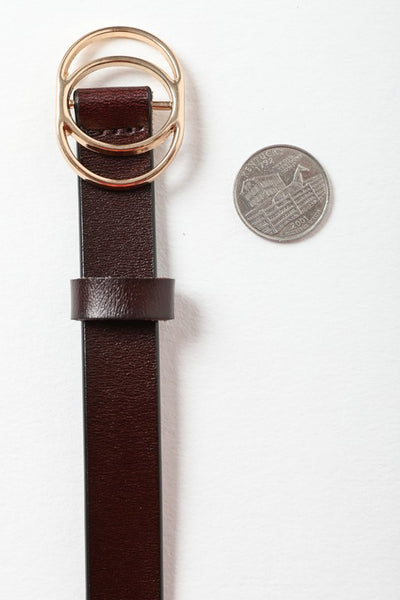 Gold Double ring Skinny Leather Belt