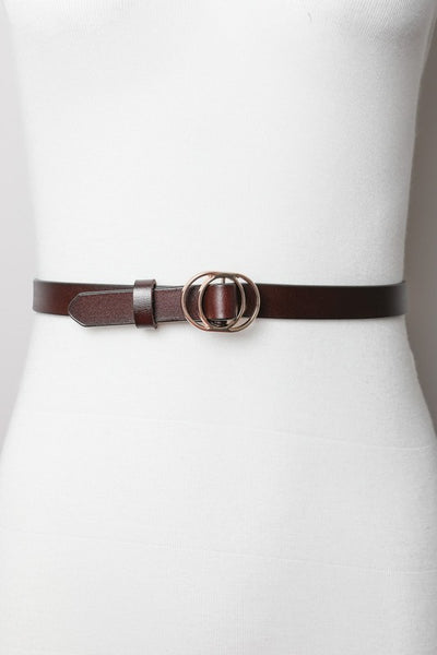 Gold Double ring Skinny Leather Belt