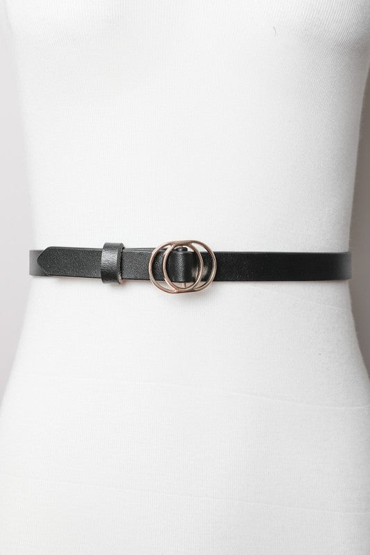 Gold Double ring Skinny Leather Belt