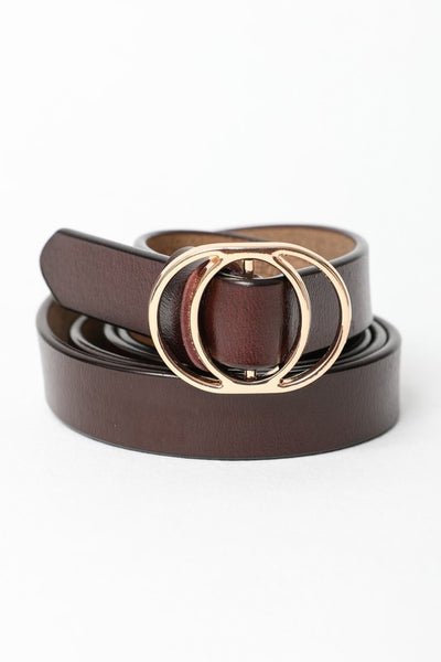 Gold Double ring Skinny Leather Belt